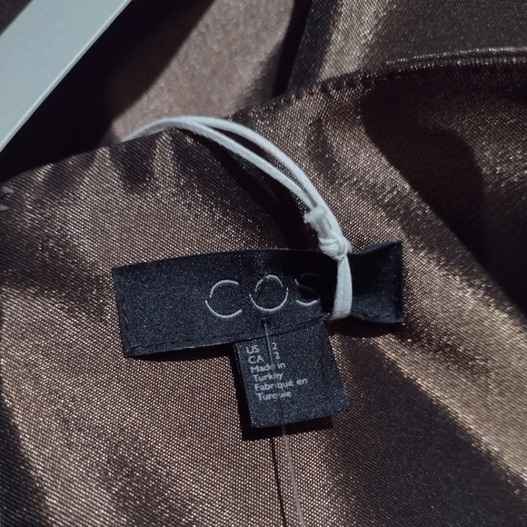NWT COS Metallic Bronze Midi Dress Size 2 - Picture 6 of 10